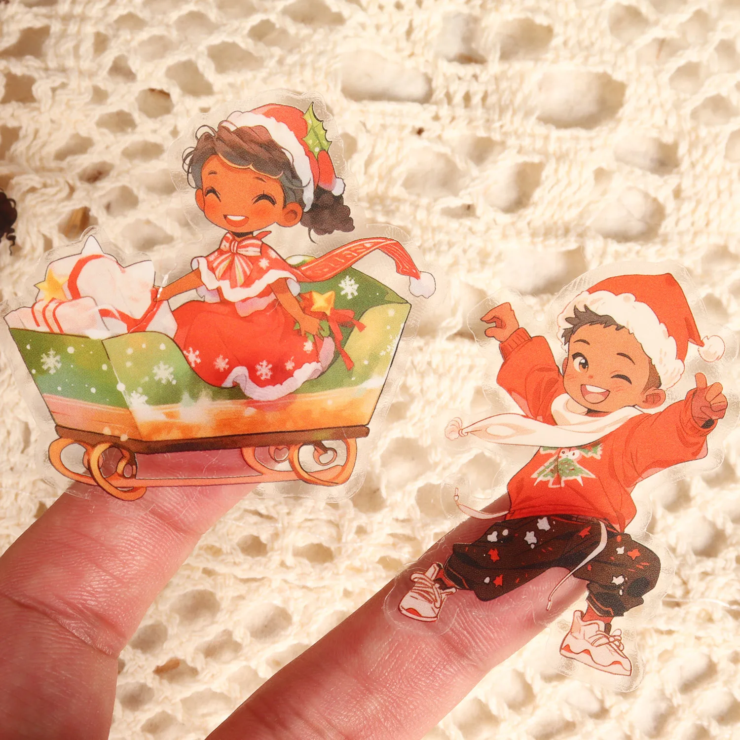 64 Stück Kunstdruckpapier und PET Weihnachtsfeier transparente Dekoration selbstklebende Aufkleber, für Scrapbooking-Zubehör, DIY-Handwerk – Detail 4