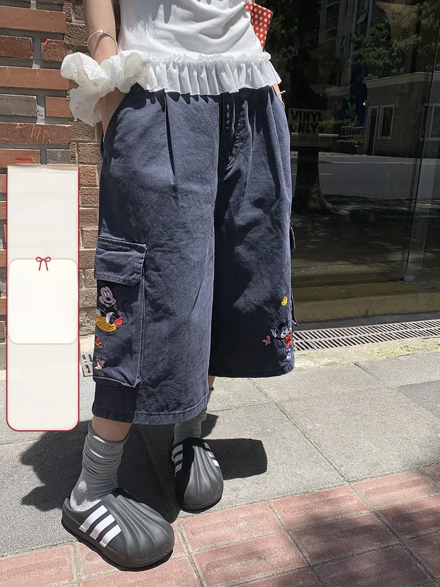 

Джинсы Sinbounboun с вышивкой, широкие штанины, высокая талия, стройнящие, повседневные, длиной семь футов