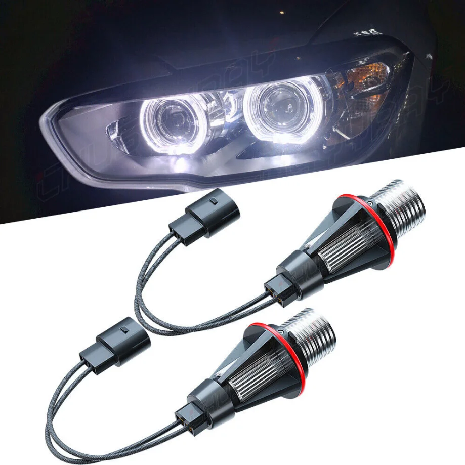 

XWQHJW Car lights For 2pcs For BMW E39 E60 M5 White LED Angel Eye Halo Ring Marker Light Bulbs Fit Car accsesories