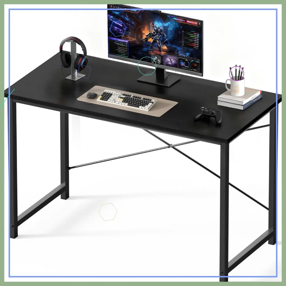 

Компактный компьютерный стол 47 дюймов для небольших помещений, современный рабочий стол для письма и игр с сумкой для хранения и крючком для наушников, черный