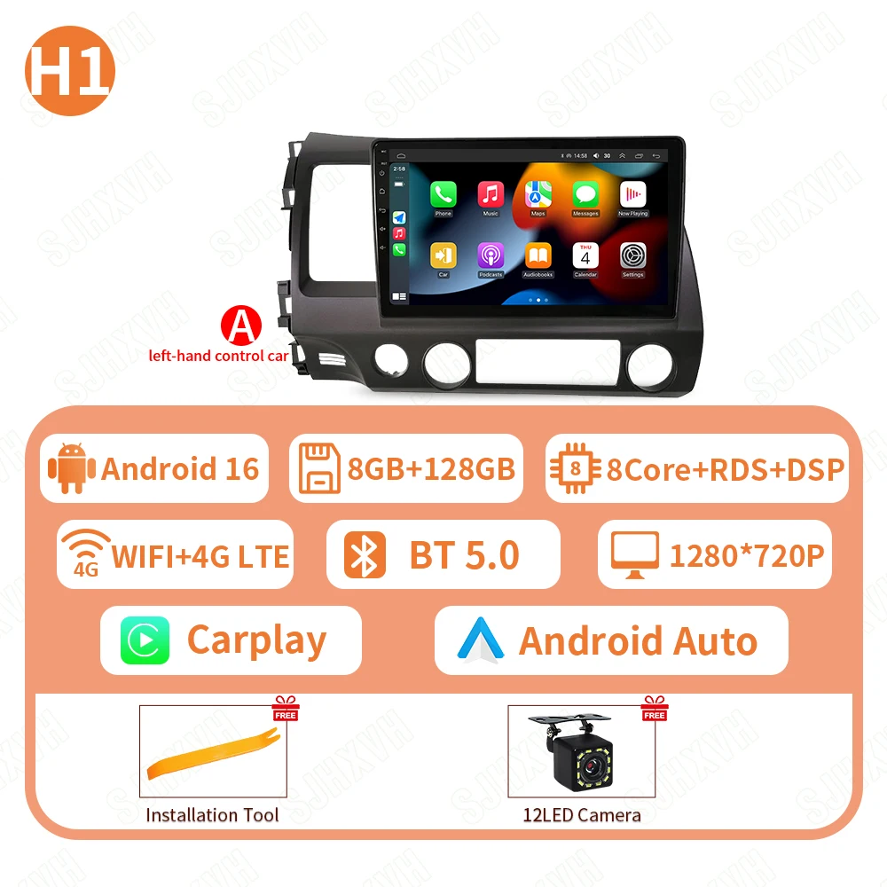 Android 16 Autoradio Radio Voor Honda Civic 8th 2005 2006 2007 2008 2009 2010 2011 Multimedia Draadloze Carplay Android Auto