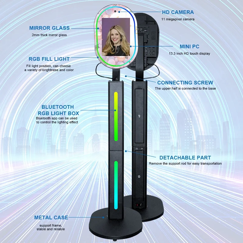 13.3 Inch Touch Screen Mirror Photo Booth Machine with Camera for Event Industrial Heavy Load CE High Precision Durable