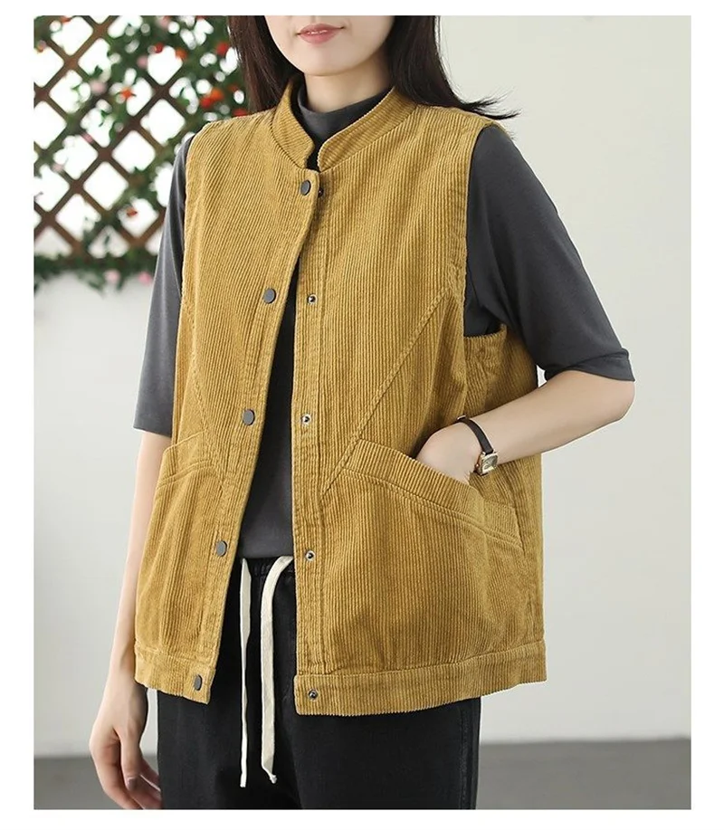 Spring Autumn Women Vest New Solid Color Vintage Corduroy Vest Female Casual Top Loose Sleeveless Jacket Ladies Waistcoat