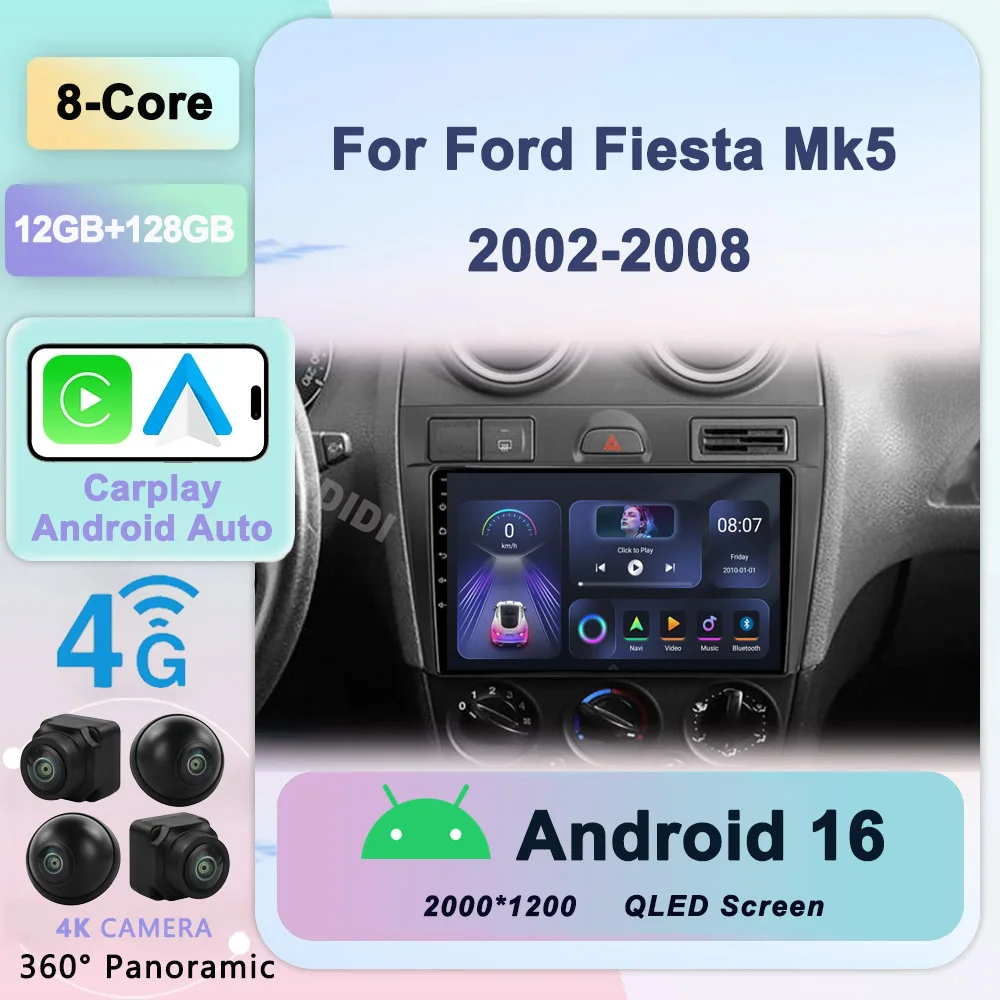 

Android 16 Car Radio For Ford Fiesta Mk VI 5 Mk5 2002-2008 Multimedia GPS Navigation Player Stereo Carplay 2 Din DVD Carplay