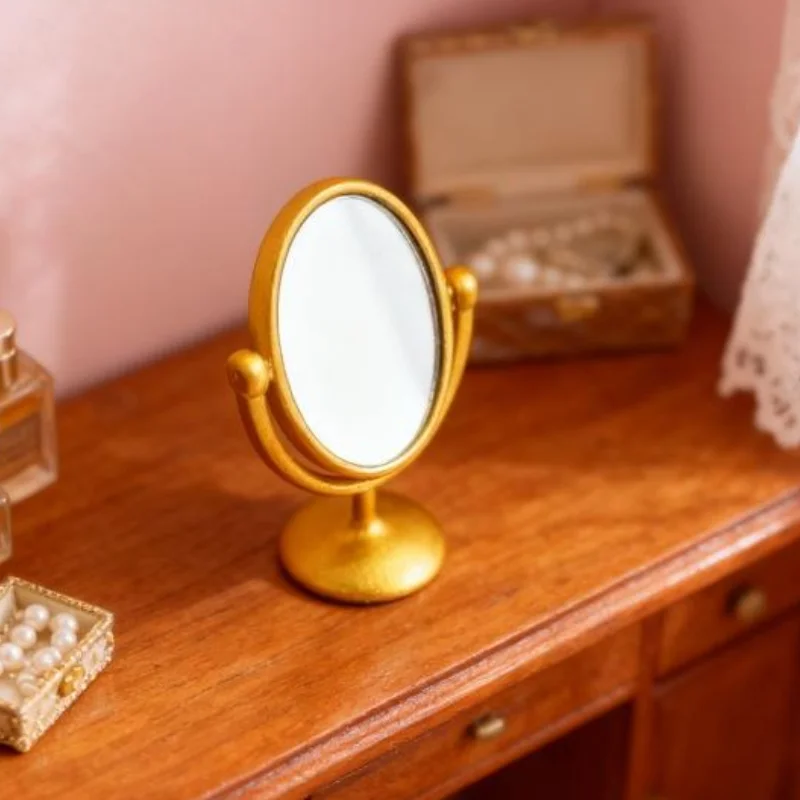 1 Stück Miniatur Retro-Spiegel Schminktisch-Szenenmodell 1:12 Maßstab Puppenhaus-Ornament Vintage Badezimmermöbel Puppenzubehör
