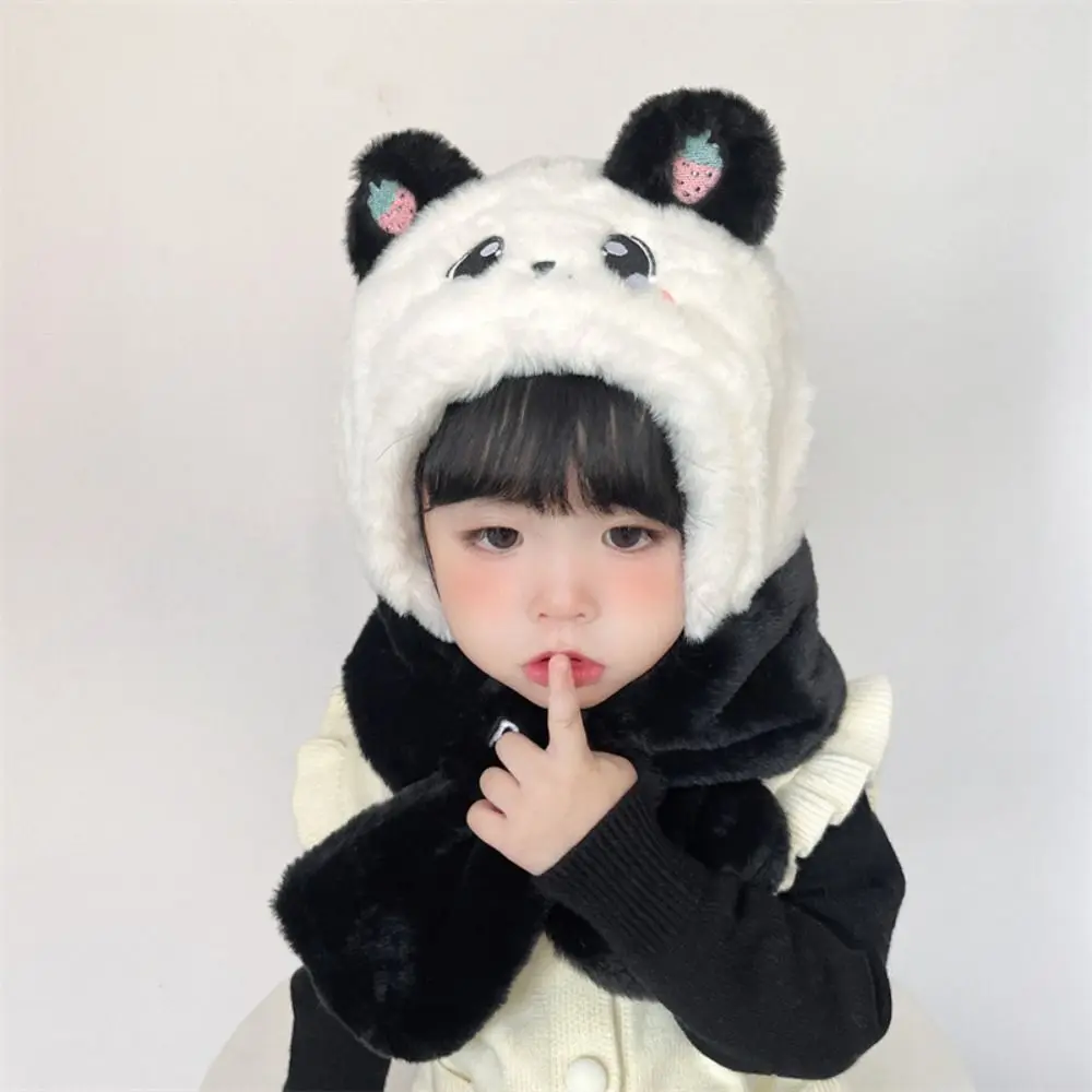 

Cashmere Inside Cute Scarf Hat Set Neck Warmer Full Face Cover Children Plush Beanie Headwear With Scarf Solid Neckerchief