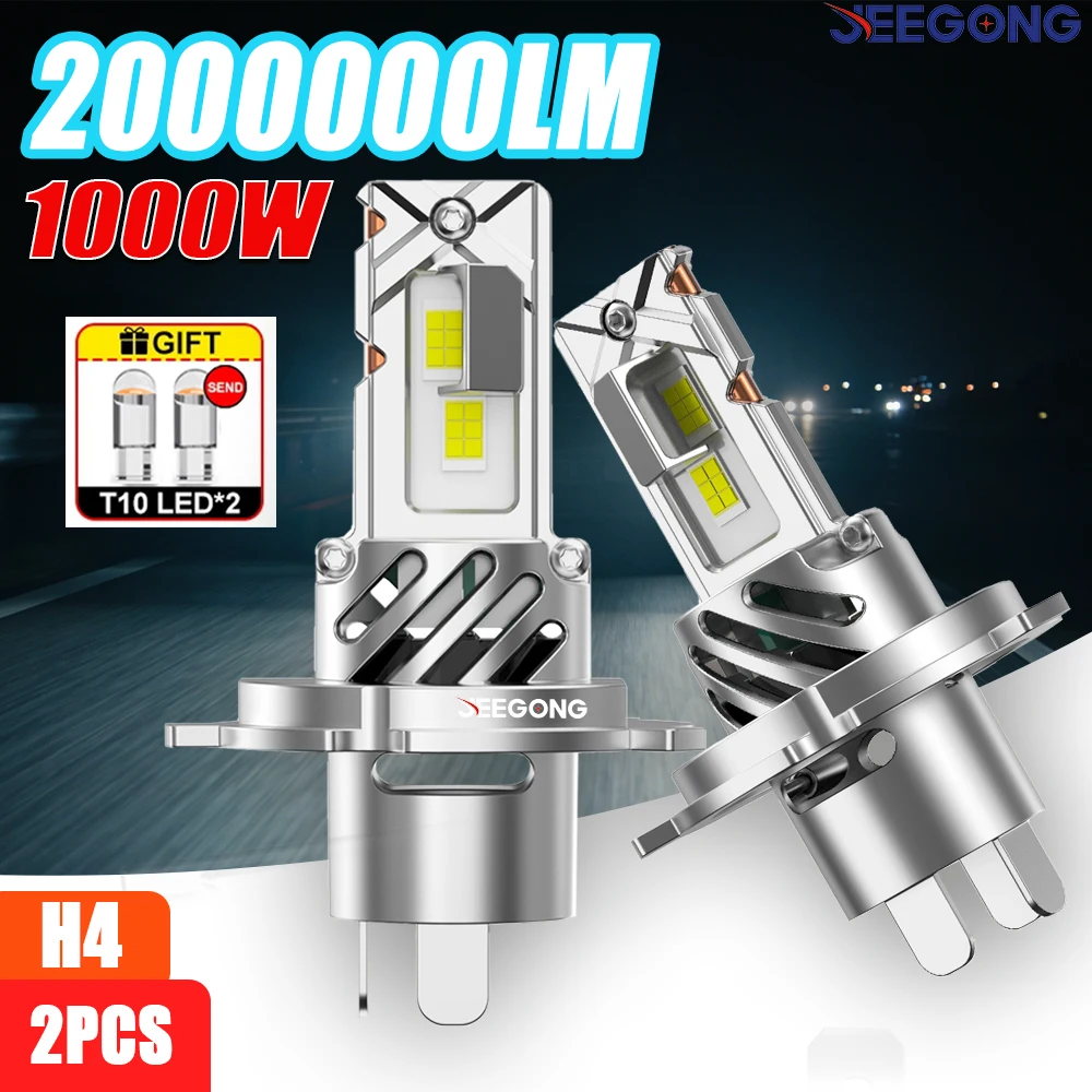 

Светодиодные фары H4 9084 CSP Chips 2000000LM 1000W, суперяркие, CANBUS Turbo, для автомобиля, 6000K, белый свет, Plug and Play, 2 шт.