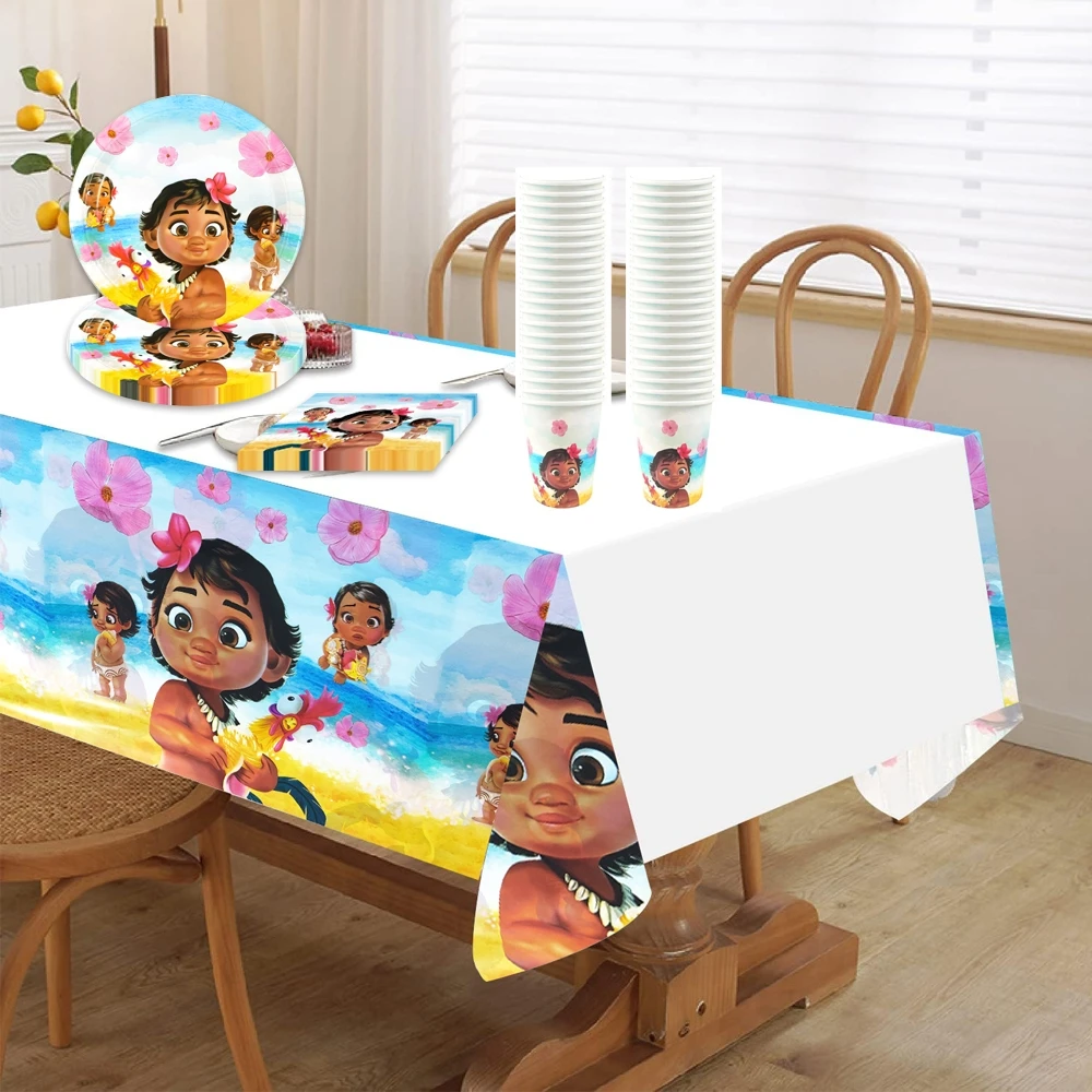 61pcs/lot Moana Theme Kids Girls Favors Cups Plates Happy Birthday Party Napkins Decoration Tablecloth Supplies