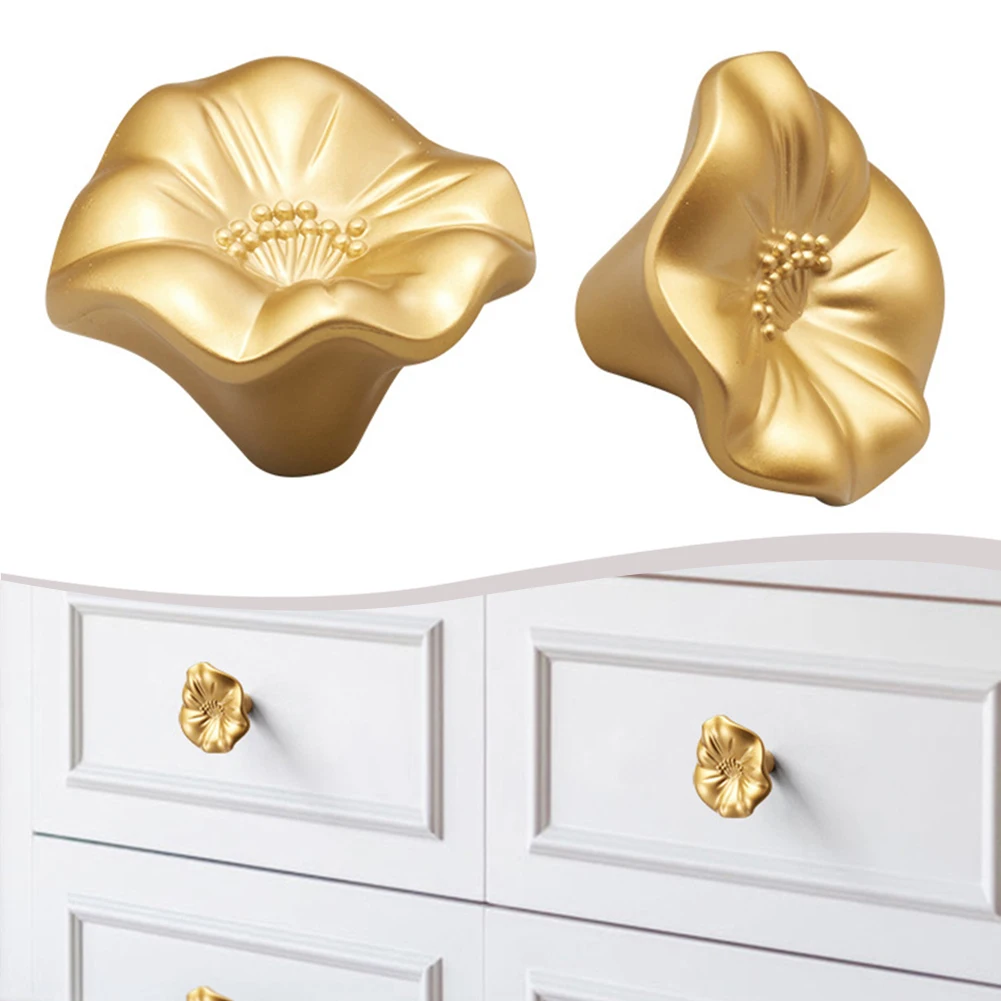 

2pcs Petal-shaped Handle Cabinet Wardrobes Door Pulling Handle Gold Zinc Alloy Door Handle Home Furniture Hardware Parts
