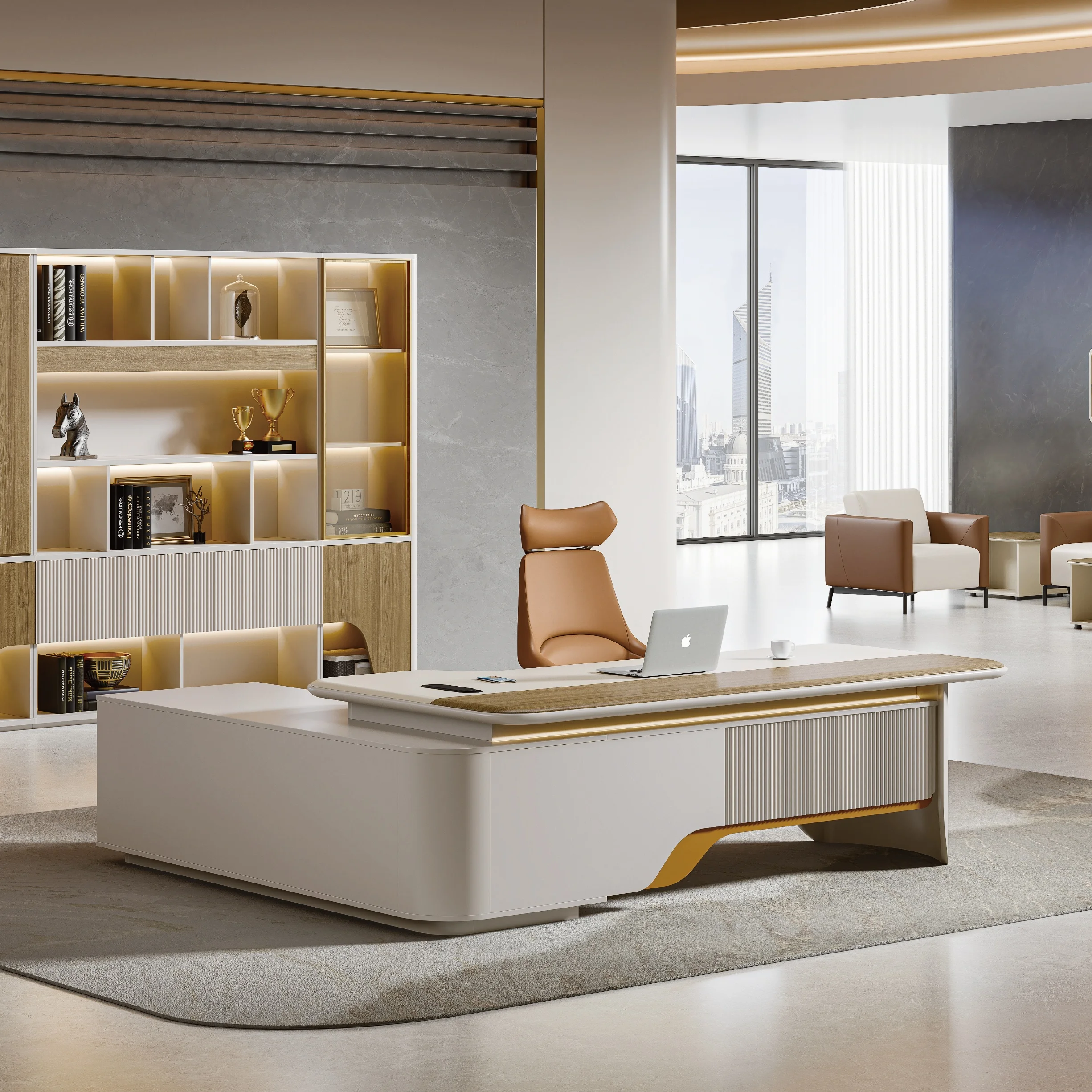 

Luxury Modern Executive L-Shaped Wooden Boss Desk Convertible & Extendable for Office or School Use