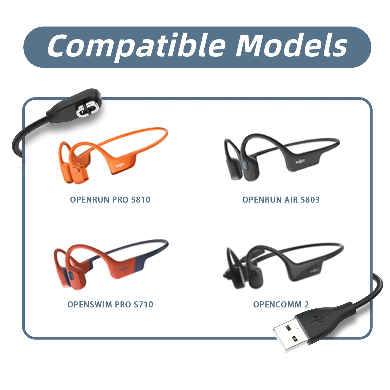 Ersatzladegerät passend für Shokz-Kopfhörer S810/S803/AS800/AS650/AS660/AS661/AS811/OpenRun Pro/ASC100SG USB-Headset-Ladung