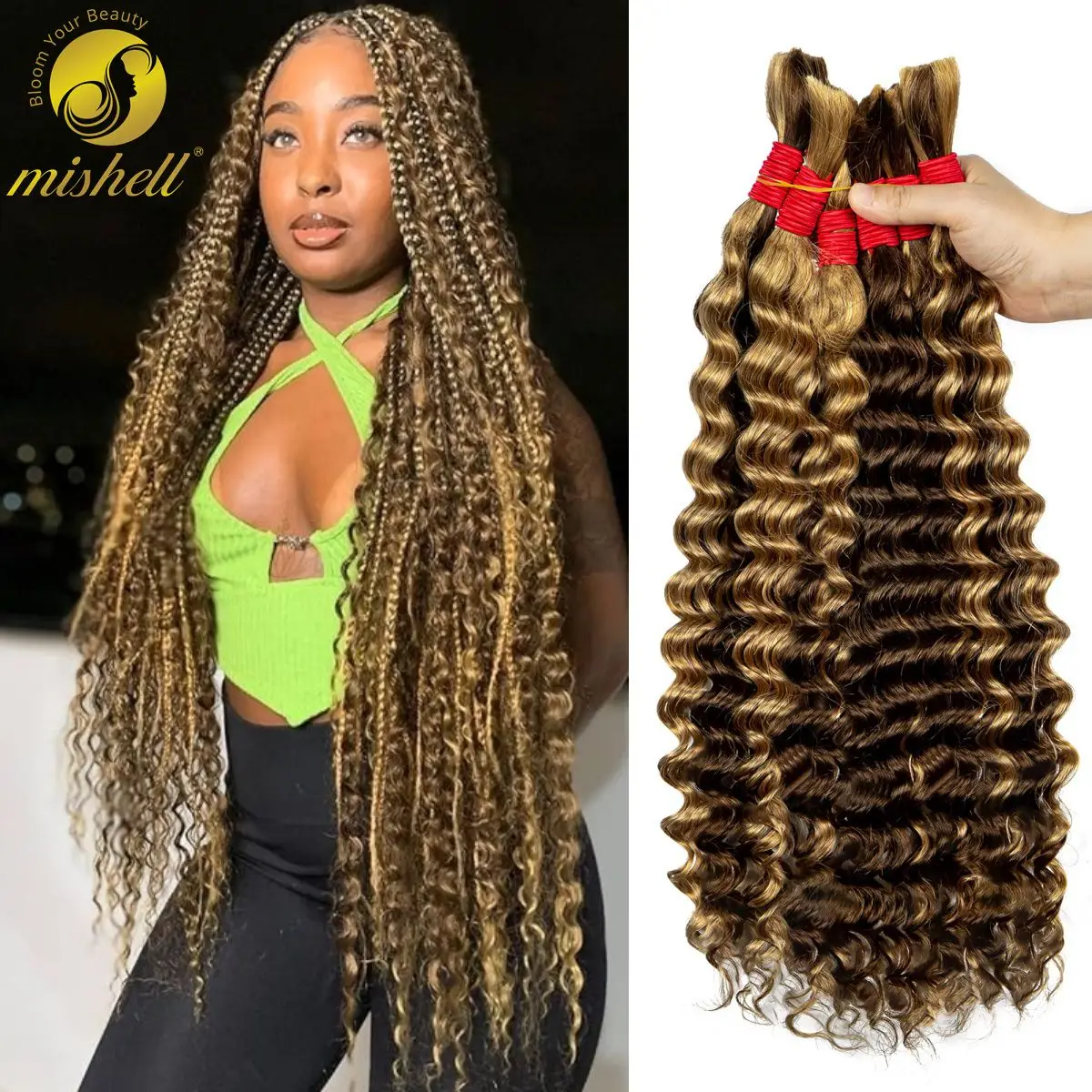 Bulk Human Hair for Boho Braids Double Drawn Wet and Wavy Braiding Human Hair Extensions Bundles Curly Bulk Hair for Braiding