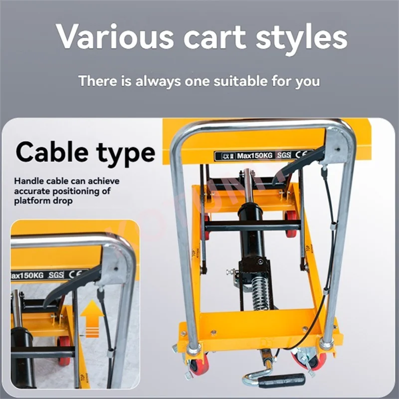 150kg Folding Lifting Platform Hydraulic Cart Lifting Trolley Heavy-duty Double Shear Single Wheel Cart