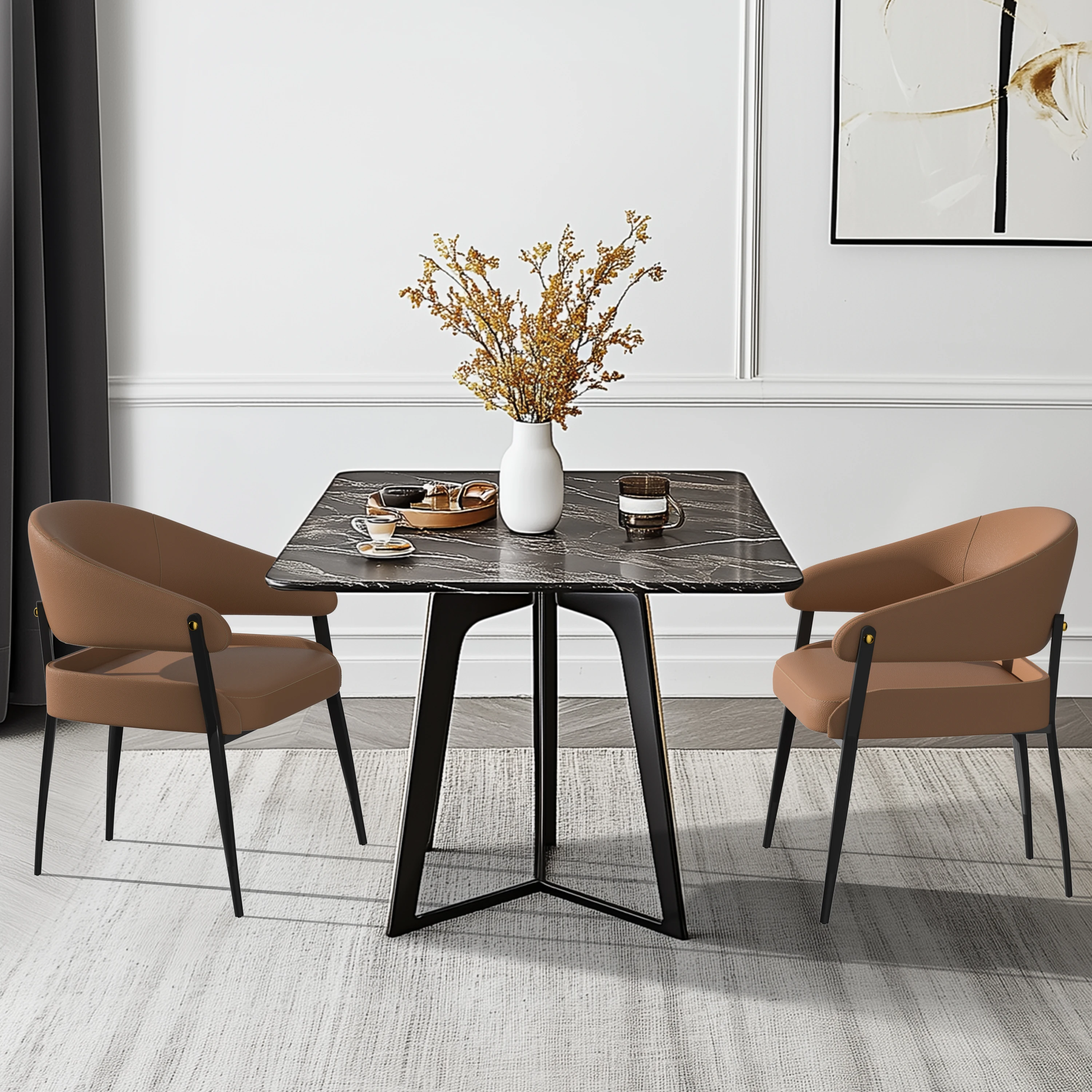 Set of 2 Leisure Dining Chairs: Microfiber Leather Upholstered, Padded Seat & Backrest for Kitchen, Dining Room, Office