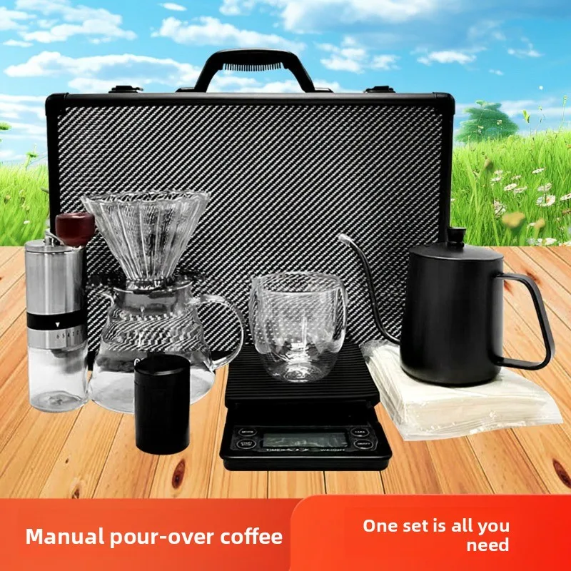 Combines a weighed handmade coffee maker with a portable handmade coffee gift box, suitable for outdoor travel