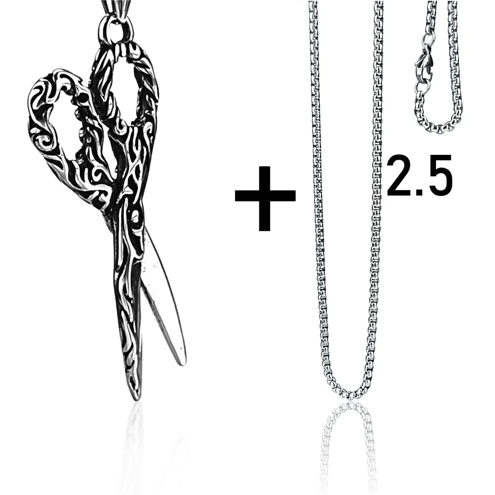 Vintage titanium steel hairstylist scissors pendant necklace domineering men's personality  pendant necklace