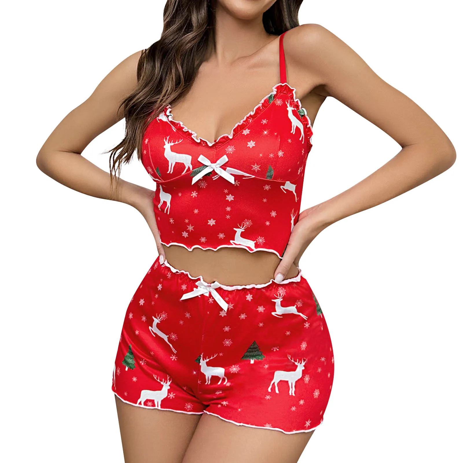 Womens Roleplay Outfits Christmas Sexy Camisole Bra Shorts Two Piece Pajamas Sexy Sleepwear Underwear Women Sexy Lingerie