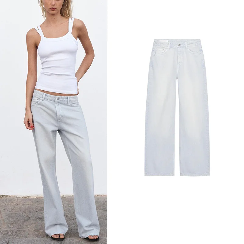 

New Summer Women's Loose Fit Casual Cotton Wide Leg Jeans High Waist Zipper Sle Autumn Faion ZA 897035