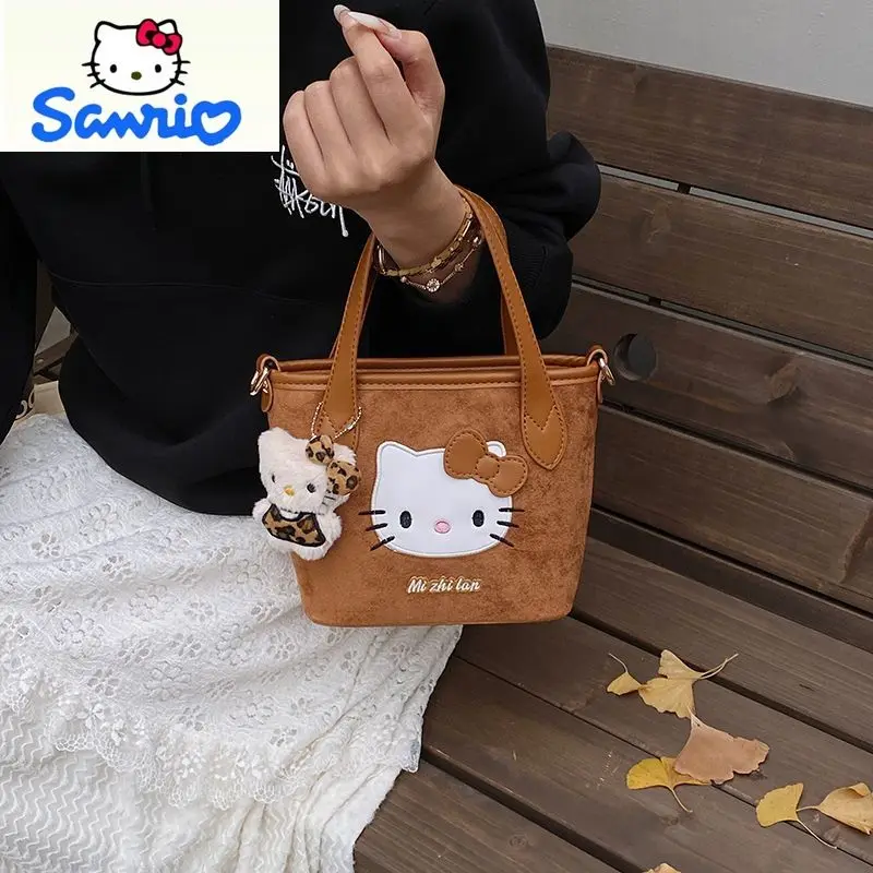 

Sanrio Fashion Light Luxury Leopard Cartoon Hello Kitty Bucket Bag Women's Simple Temperament Autumn/Winter Versatile Handbag