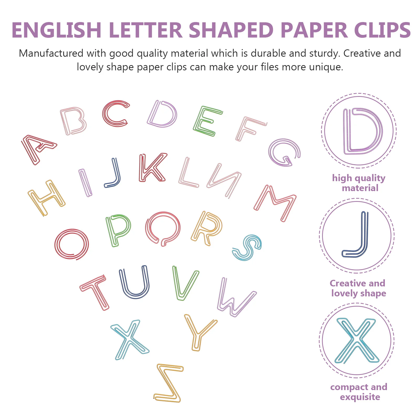 

26Pcs Metal Paper Clips English Letter Shaped Creative Colorful Clamps for Office School File Fixing Household Supplies