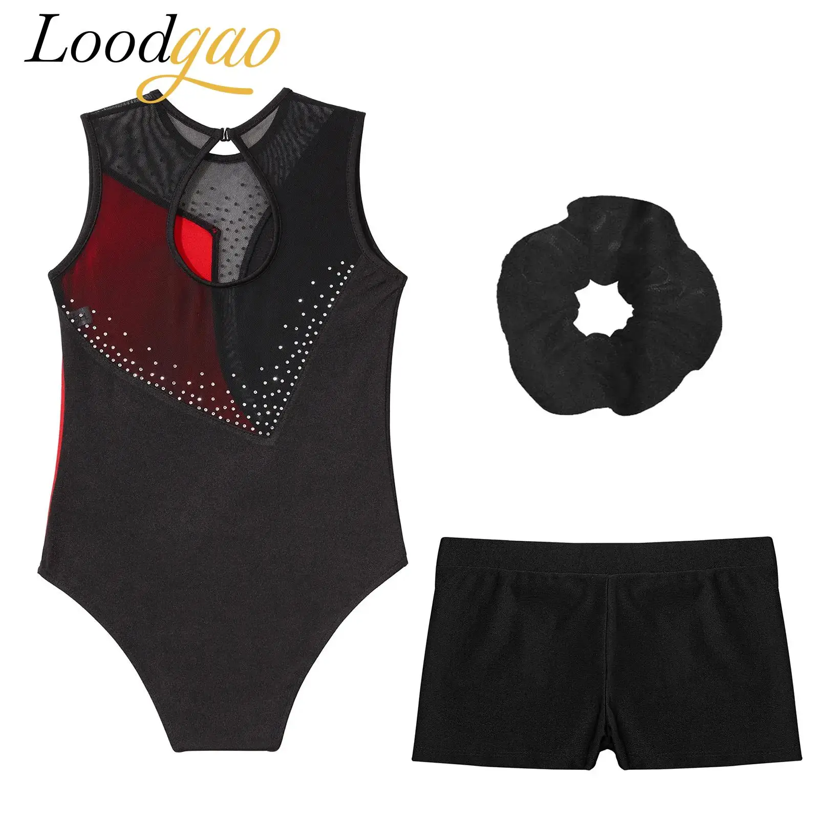

Girls Figure Skating Bodysuit Athletic Gymnastics Leotards + Shorts Sets Ballerina Dancewear Sets Workout Kids Ballet Outtfits
