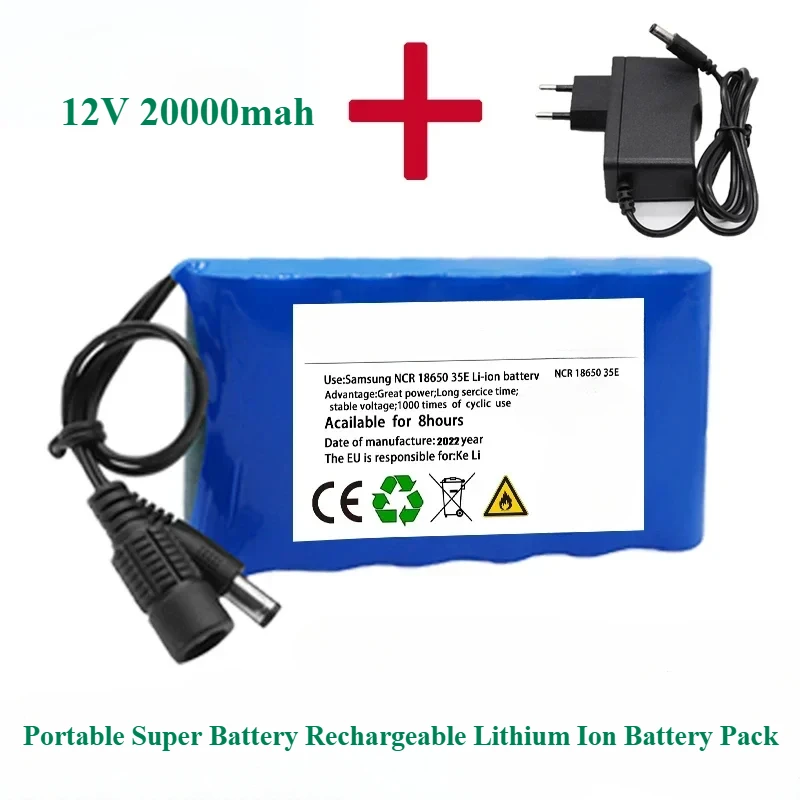 12V 20000mah Portable Super Battery Rechargeable Lithium Ion Battery Pack Capacity DC 12.6v 30Ah CCTV Cam Monitor