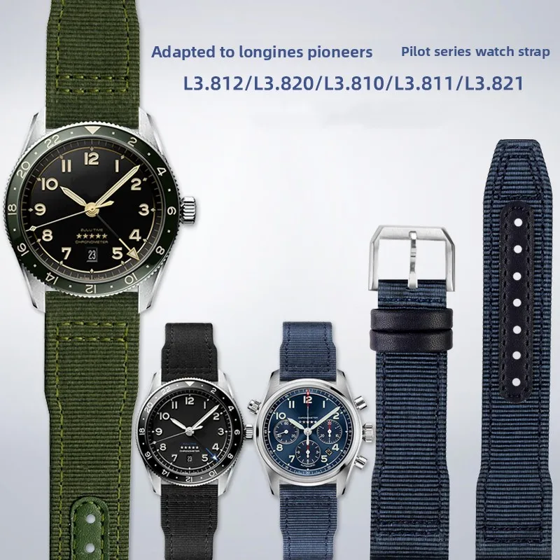 20mm 21mm 22mm For Longines SPIRIT series L3.812/L3.820/L3.810/L3.811/L3.821 Nylon Strap mens Replacement Wristband Metal Buckle