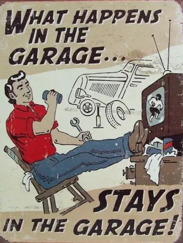 WHAT HAPPENS IN THE GARA Retro Metal Tin Sign Poster Plaque Garage Wall Decor A4