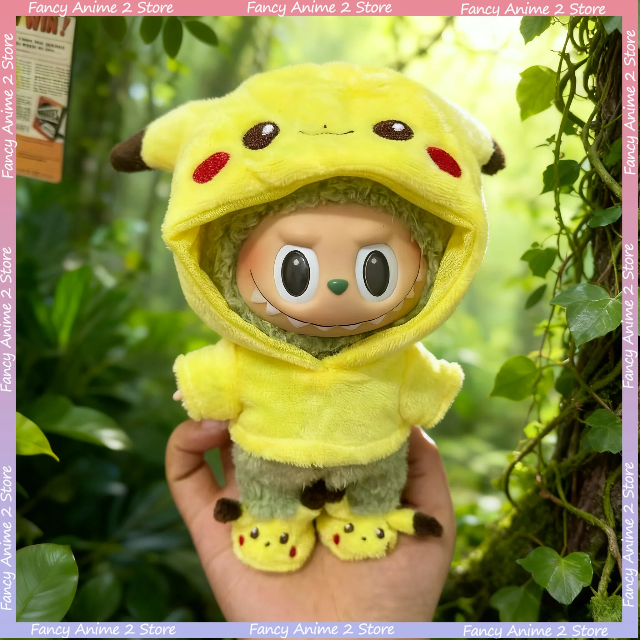

Милая одежда с изображением Пикачу для V1 V2 Labubu, 17 см, плюшевая кукла, куртка с капюшоном, модная мини-кукла, наряд для косплея, аксессуары для кукол
