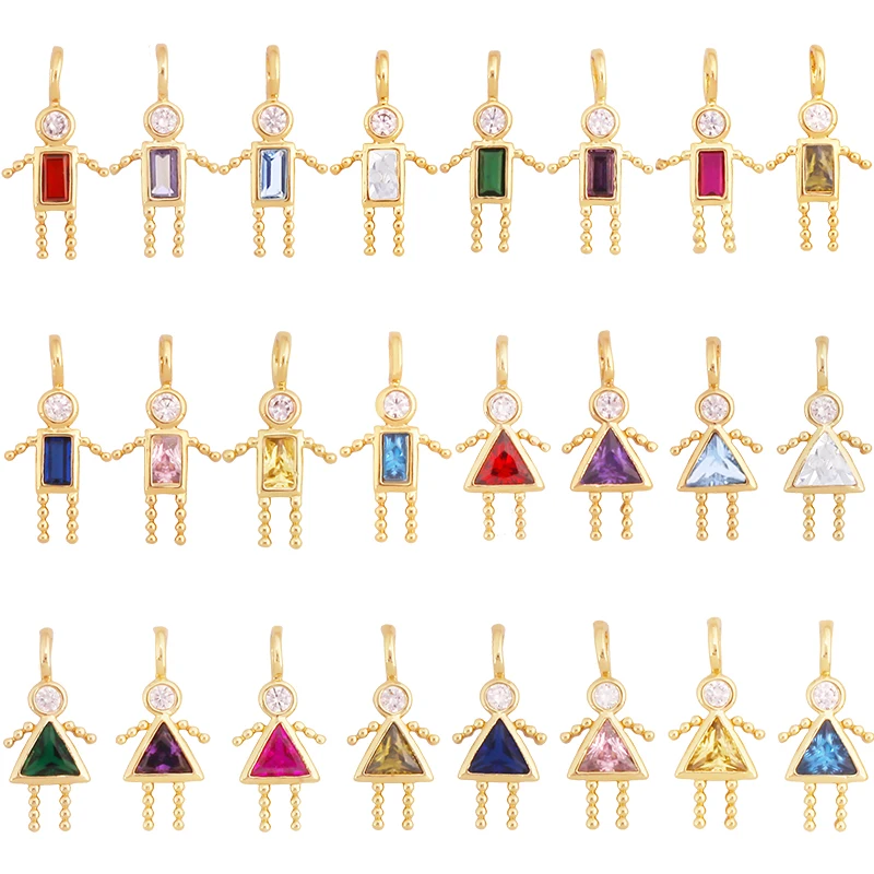 Trendy Love Boy Girl Geburtsstein Zirkonia Charm Anhänger, echte 18K Gold Halskette Armband für DIY handgemachten Schmuck Versorgung S04 – Detail 1