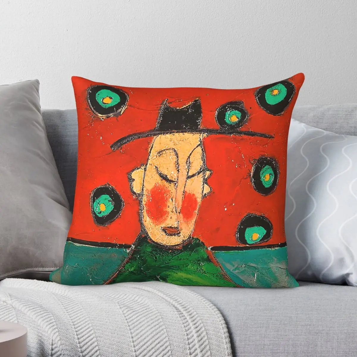 Monk Red And Turquoise Pillowcase Polyester Linen Velvet Printed Zip Decor Pillow Case Sofa Seater Cushion Cover 18