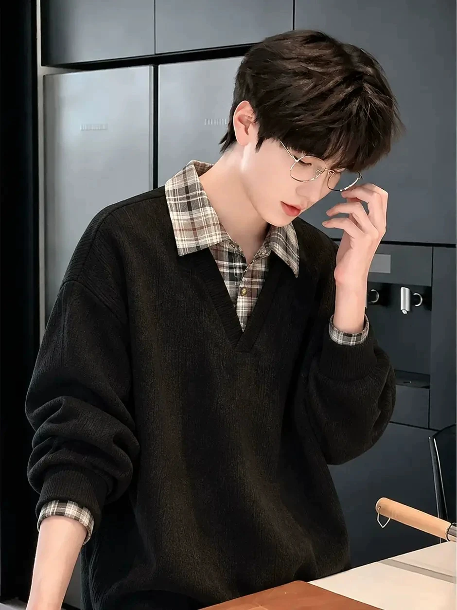American College Style Long Sleeve T-Shirt Men's Loose Lazy Style Versatile High-End Feeling Sweatshirt Spring Autumn