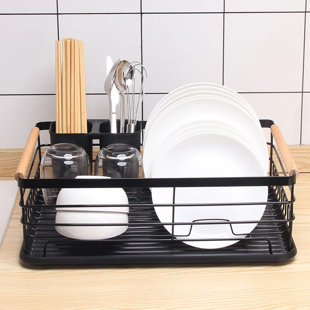 

Kitchen Dish Drying Rack Large Black Countertop Bowl Utensil Drainer Organizer Compartment Black Drainer for Kitchen Sink