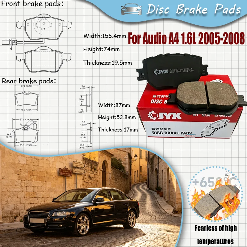 For Audio A4 1.6L 2005-2008 Brake Pads for Car Universal Fitment Ceramic Disc Brake Pads Set, High Quality D1107-8212 D340