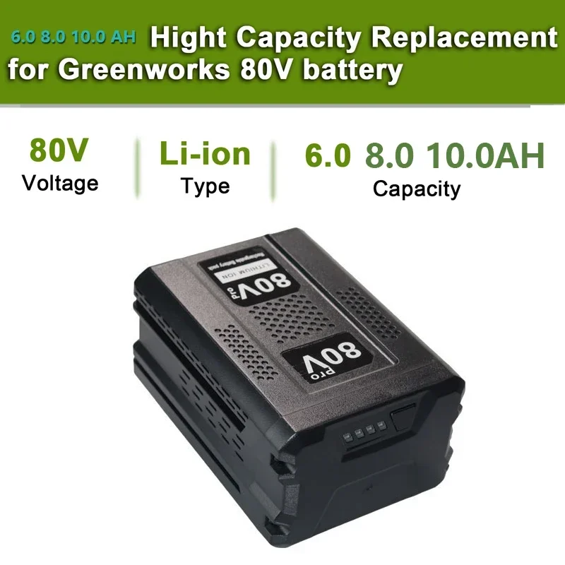 

Suitable for Greenworks lithium-ion batteries, 80V, 6.0 8.0 10.0mAh, for replacement, compatible with Greenworks Pro, GBA80250,