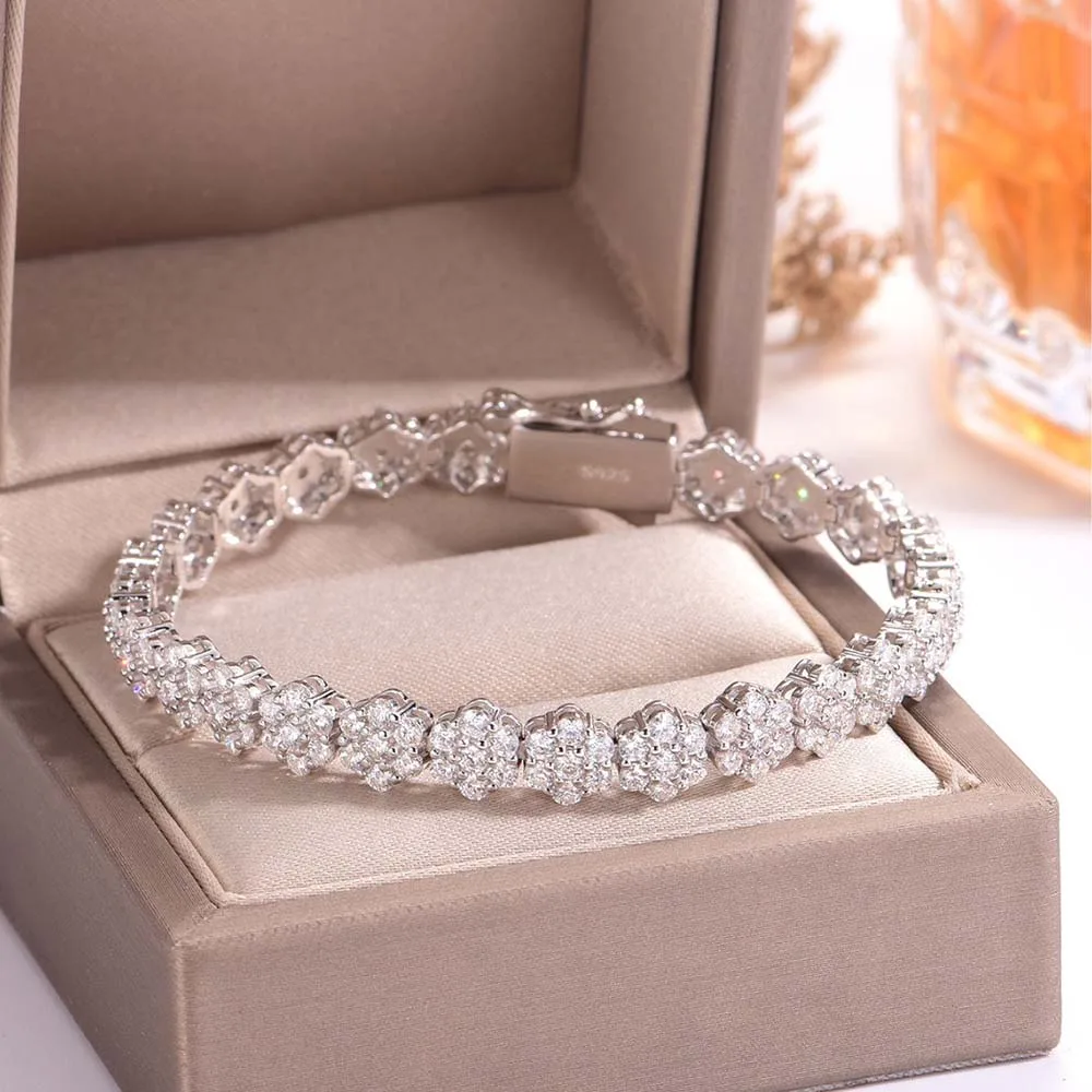 MUXIFC D VVS1 Full Moissanite Tennis Bracelet for Women Men Lab Diamond GRA Flower Bracelets 925 Pure Silver Fine Jewelry Gifts - view 3