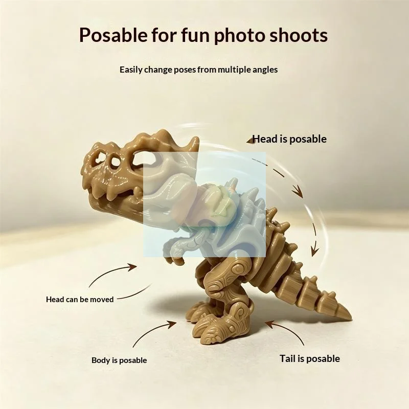 3D Printed Tyrannosaurus Rex Skeleton Model – Rotatable Joints, Decor & Fidget Toy, Holiday Gift Shatter-resistant Material