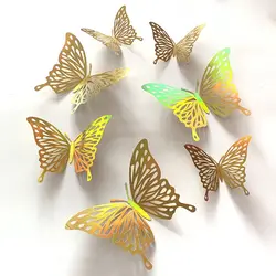 DIY Accesories Party Wedding Supplies Home Decoration Hollow Butterflies 3D Butterfly Stickers Wall Decals Colorful Silver Gold