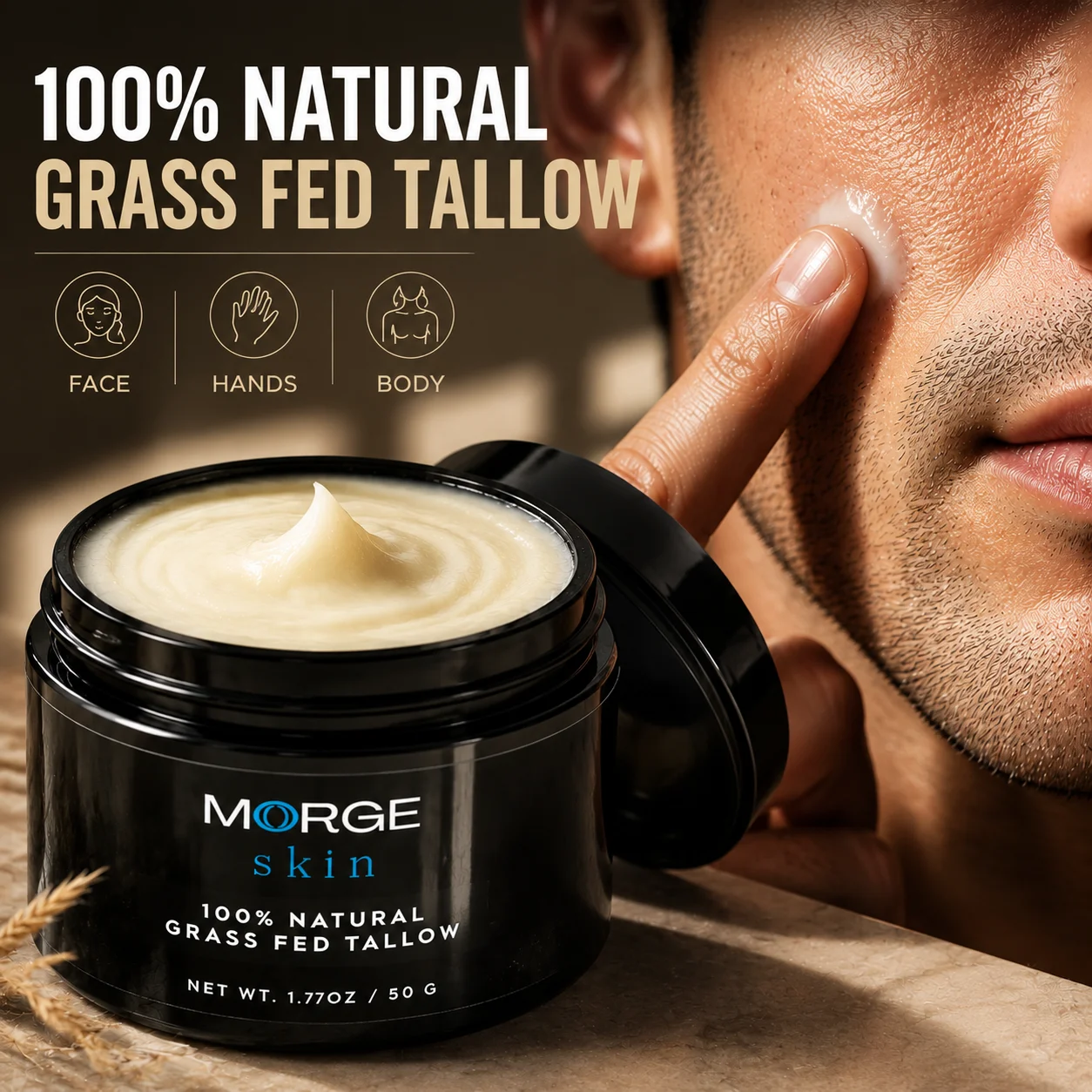 MORGE skin 100% Natural Grass Fed Tallow Balm 50g Deeply Hydrating Nourishing Whole‑Body Moisturizing‑Balm Gentle Soothing Skin