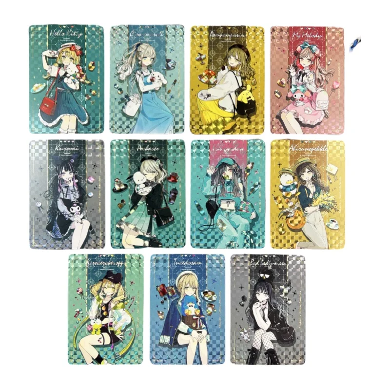 11 Sheets Flash Card Acg Anime Girl Diy Precision Cutting and Refraction Composite Series Action Toy Figures Game Collection