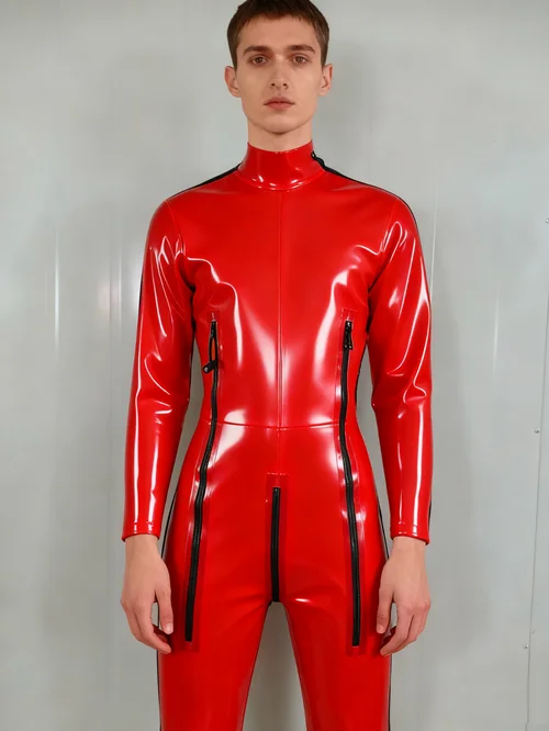 

Костюм из латекса Gummi Zentai Catsuit, резиновый костюм для косплея, красный, 0,4 мм, на Хэллоуин