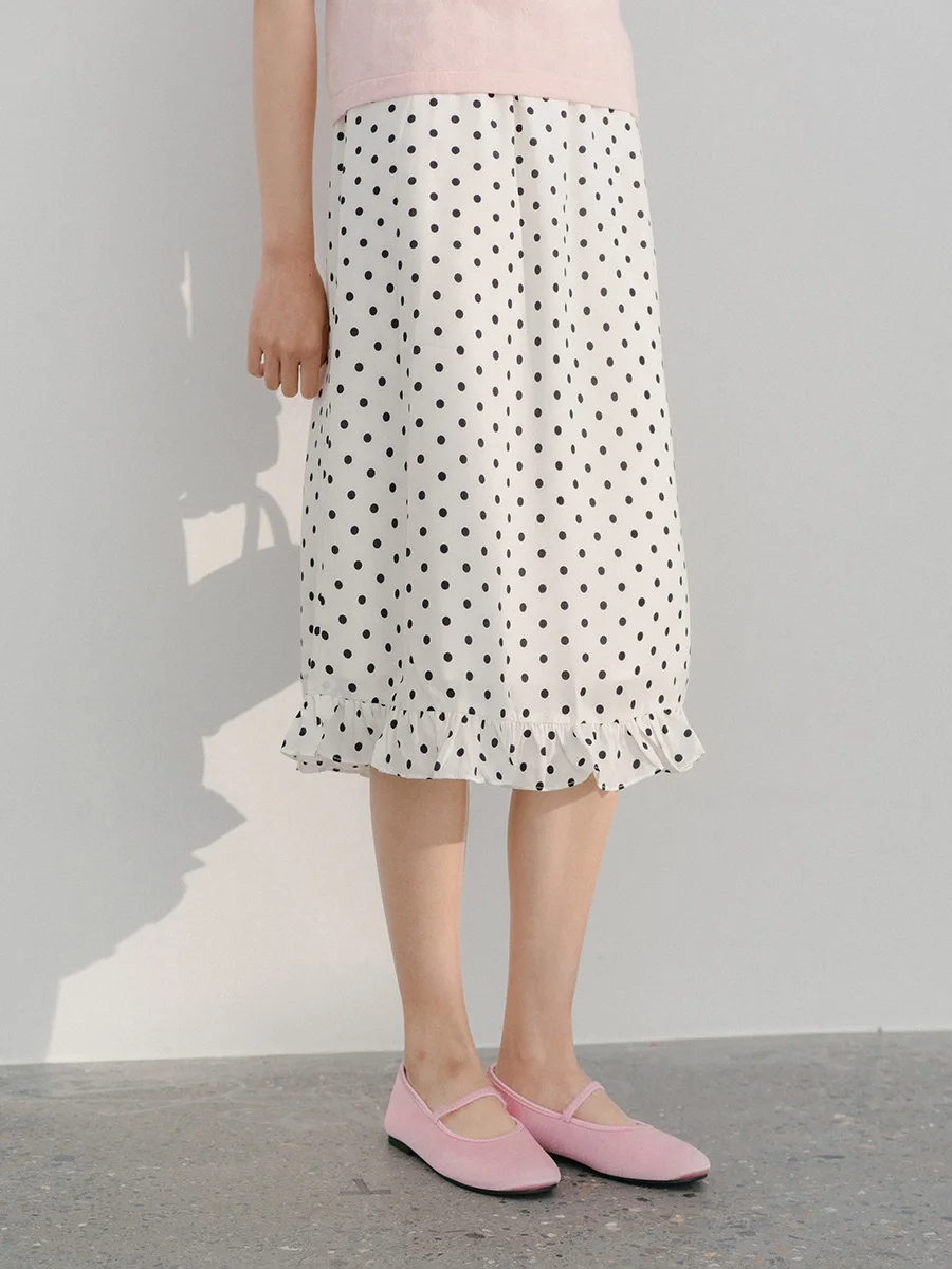 

Bluwhite Polka Dot Ruffle f Skirt Elastic Waist High Waist A-Line Skirt Simple Sle Women's Ciwalk Polyester Skirt