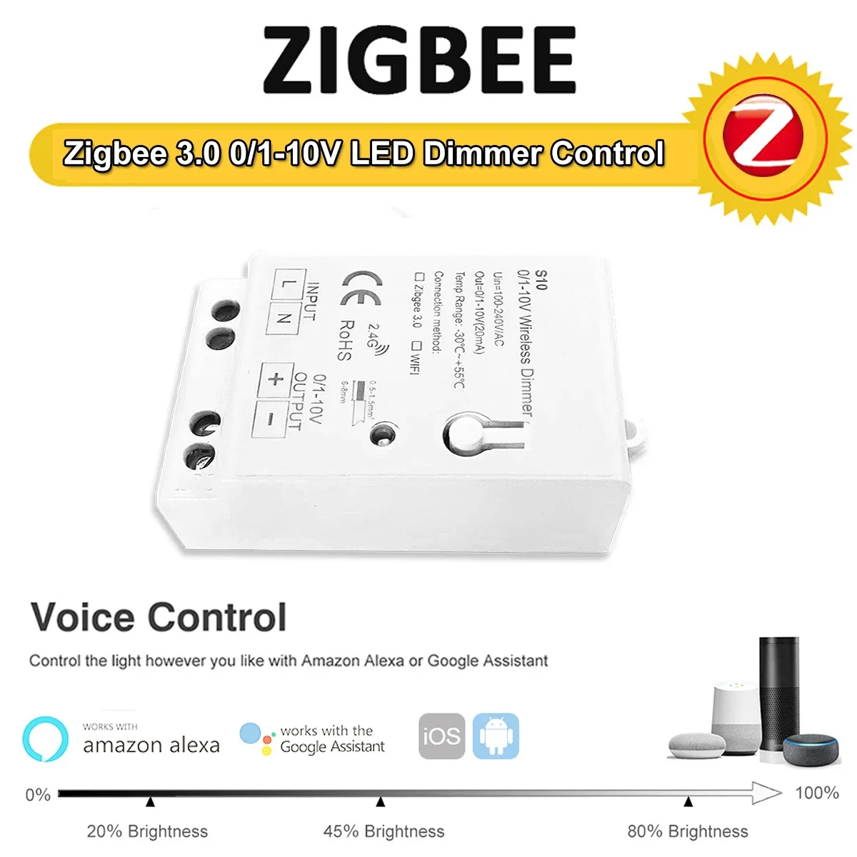 ZigBee 3.0 LED Light Dimmer Controller AC100-270V 0-10V 1-10VSmart Home APP for Smartthings Tuya Hub Echo Plus Alexa Control