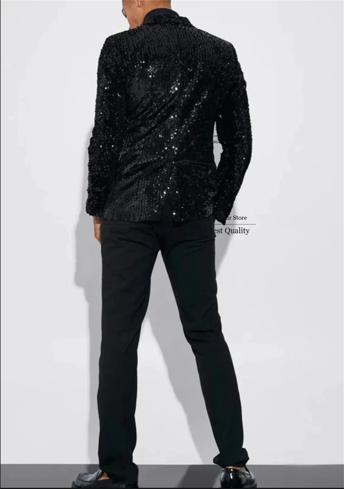 Black Sequin Tuxedo Suit for Men 2 Pieces Sets Wedding Groom Blazers Slim Fit Birthday Prom Party Terno Masculino Completo