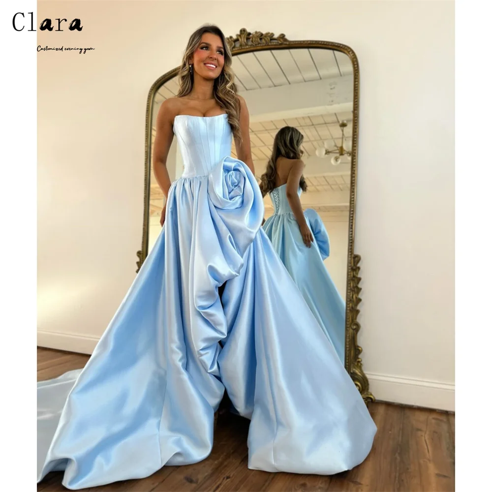 

Clara Custom Light Blue Tube Top A Line Side Slit Evening Dresses for Luxury Party Formal & Evening Gowns Luxury Dress 2026 Prom