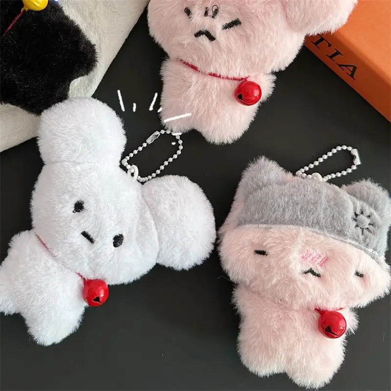 Cartoon Cute Bell Bunny Kitten Animals Squeaky Plush Doll Stuffed Toy Keychain Pendant Girly Keyring Bag Hanging Ornaments Gifts