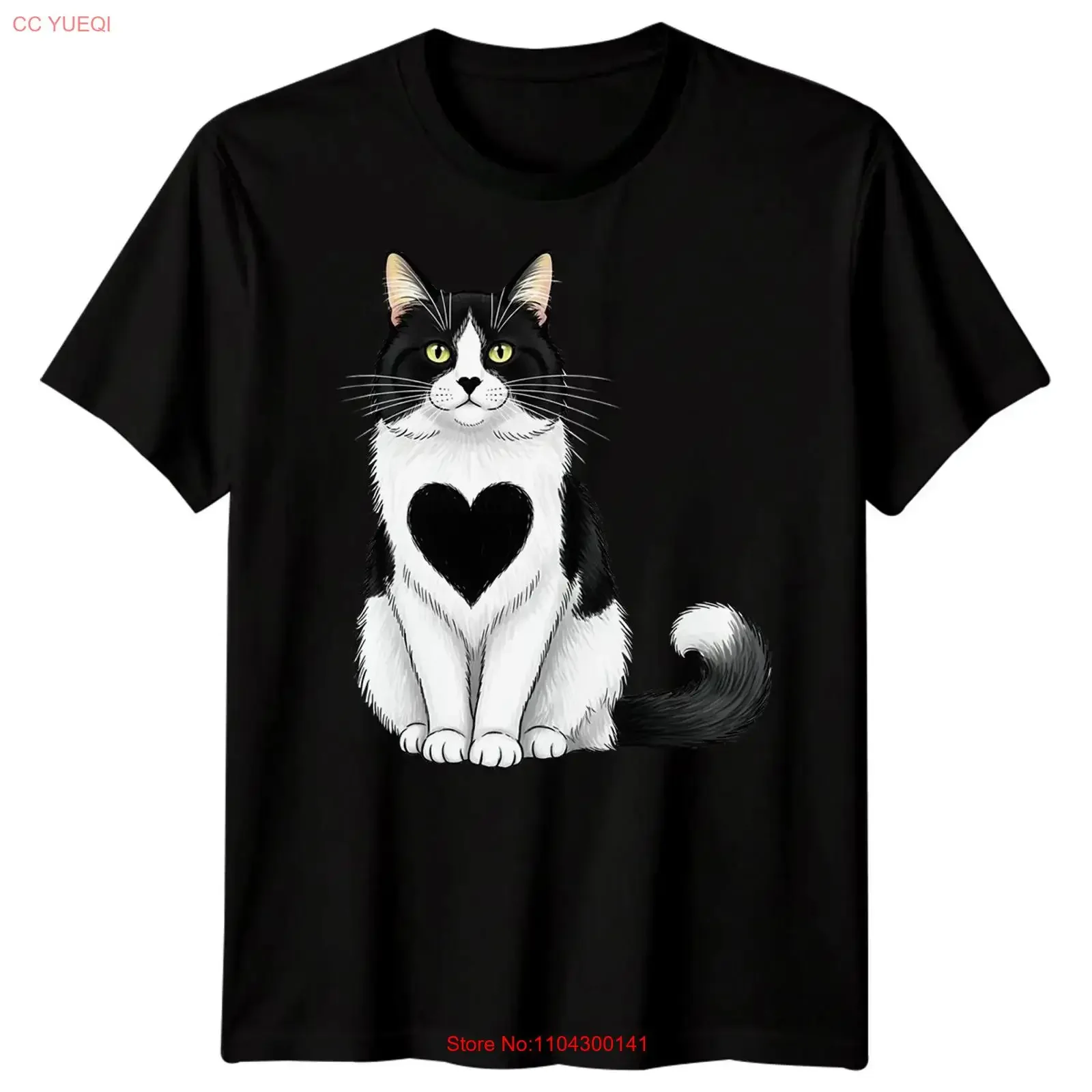 Black White Cat Heart Feline Animals Mens T Shirt Womens long or short sleeves vintage Washed Slightly fashion Soft Unisex