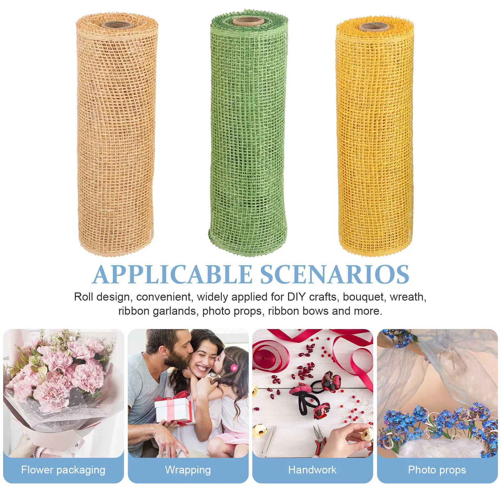 

3 Pcs Plastic Mesh Yellow Milk White Military Green PP Wrapping Burlap for Wreaths Garland DIY Supplies Packaging Gifts