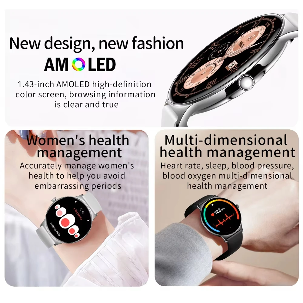 

2025 New Women health Smartwatch 7.9mm 1.43 AMOLED 466*466 HD Screen Bluetooth Call Heart rate monitor GPS Sports Men Smartwatch