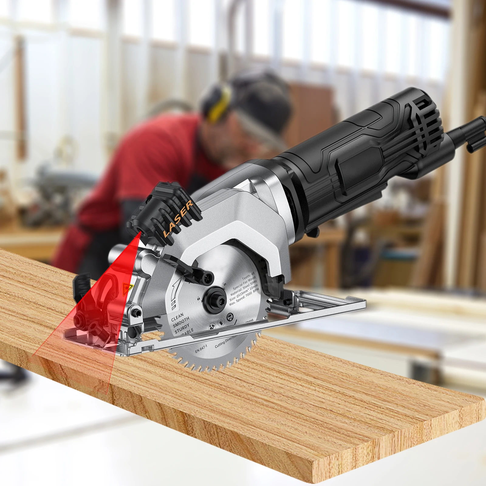 Mini Circular Saw 4.8 Amp 4-1/2 Inch Compact Circular Saw 3700RPM Electric Circular Saws with Laser Cutting Guide for Wood Tile